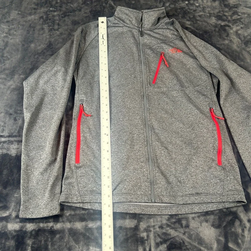 The North Face Fleece Jacket Mens Medium Gray Red Full Zip Mock Neck